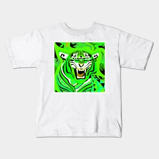 white tiger art in zentangle totonac ecopop in bright green light Kids T-Shirt